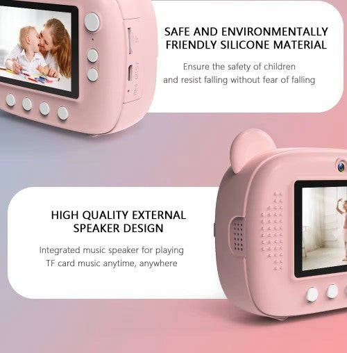 Aparat de Fotografiat AT PERFORMANCE® pentru Copii - Functie Imprimare, Ecran IPS 2,4 inch, Selfie, Video 1080P, Jocuri, Difuzor, Rame Personalizate, Baterie 1200 mAh, Cadou Perfect pentru Crăciun sau Zi de Naștere - Roz